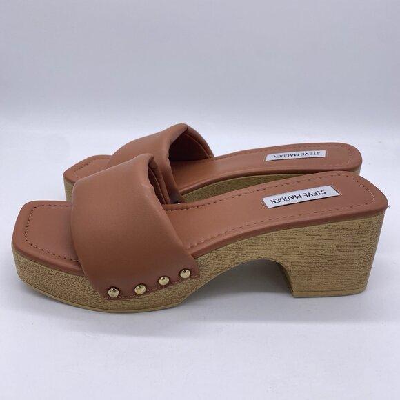 Steve Madden Chana Studded Wood Heel Sandals Size 9 Open Toe Clog Platform Slide - Picture 6 of 12